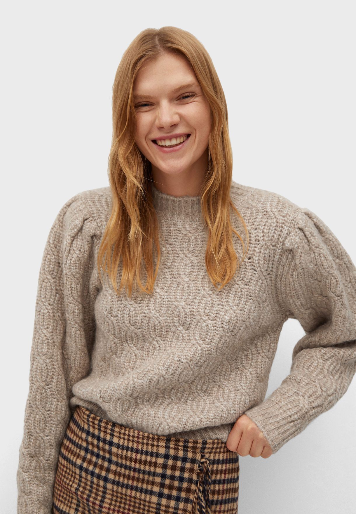 balloon sleeve cable knit sweater