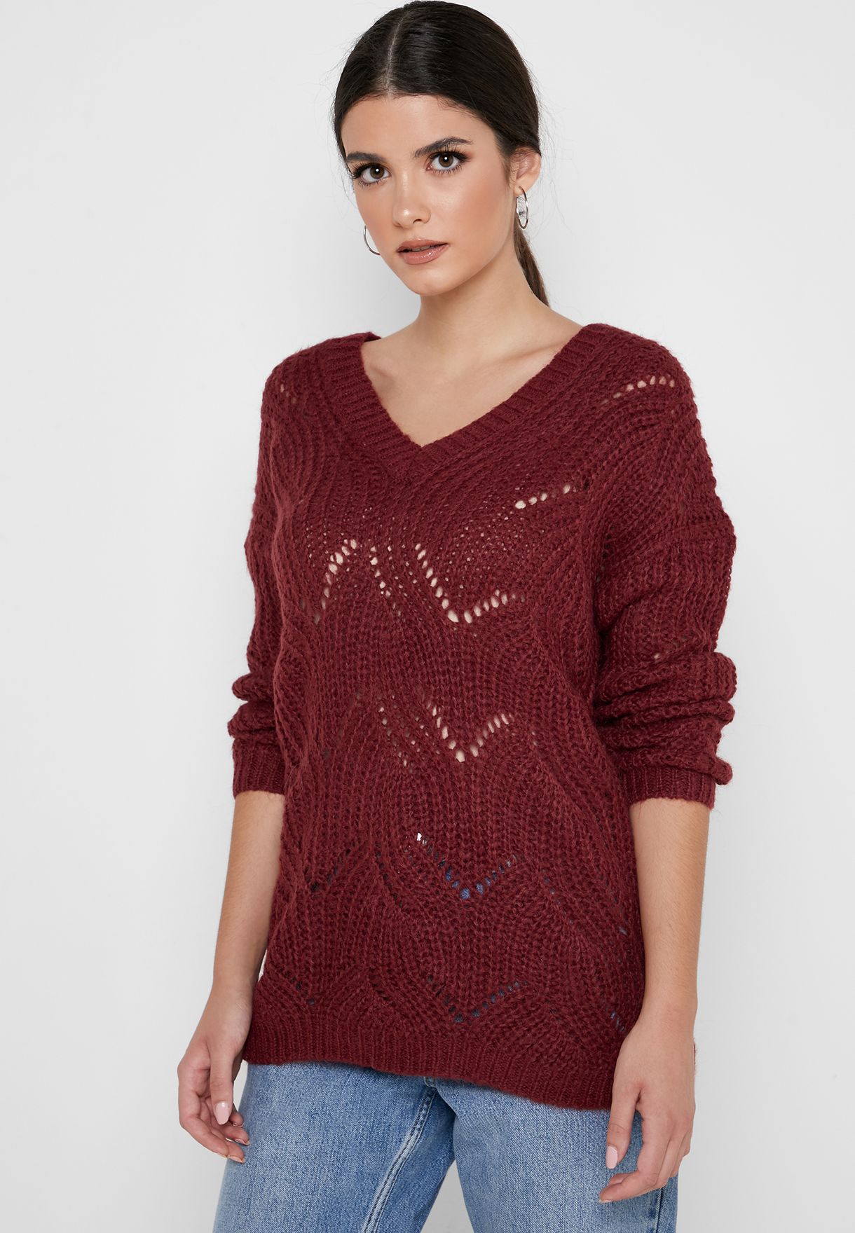 v neck cable knit sweater womens