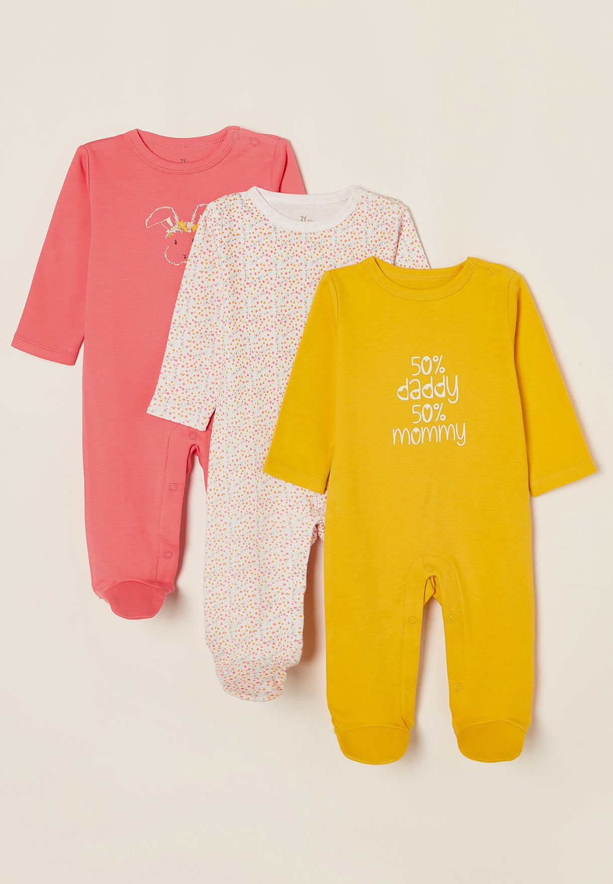 Infant 3 Pack Assorted Footed Romper