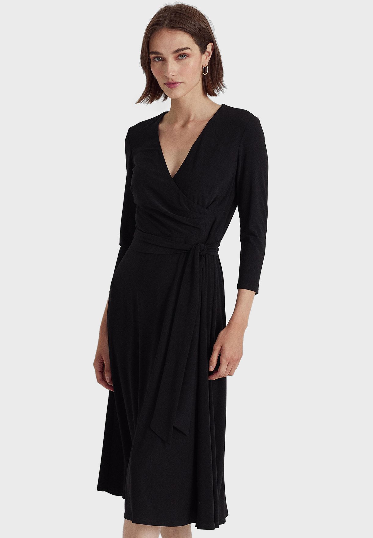 Buy Lauren Ralph Lauren black Tie Detail Wrap Dress for Women in Dubai ...