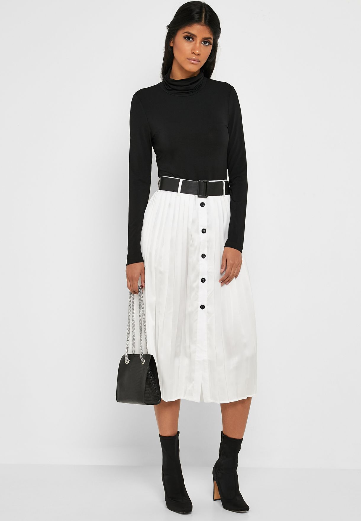 belted midi skirt