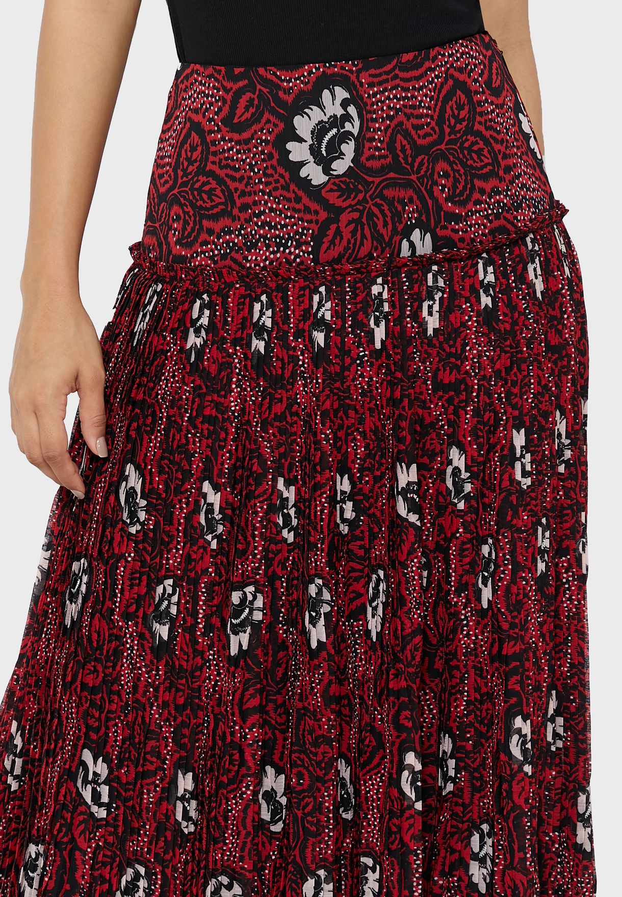 Pleated Floral Skirt