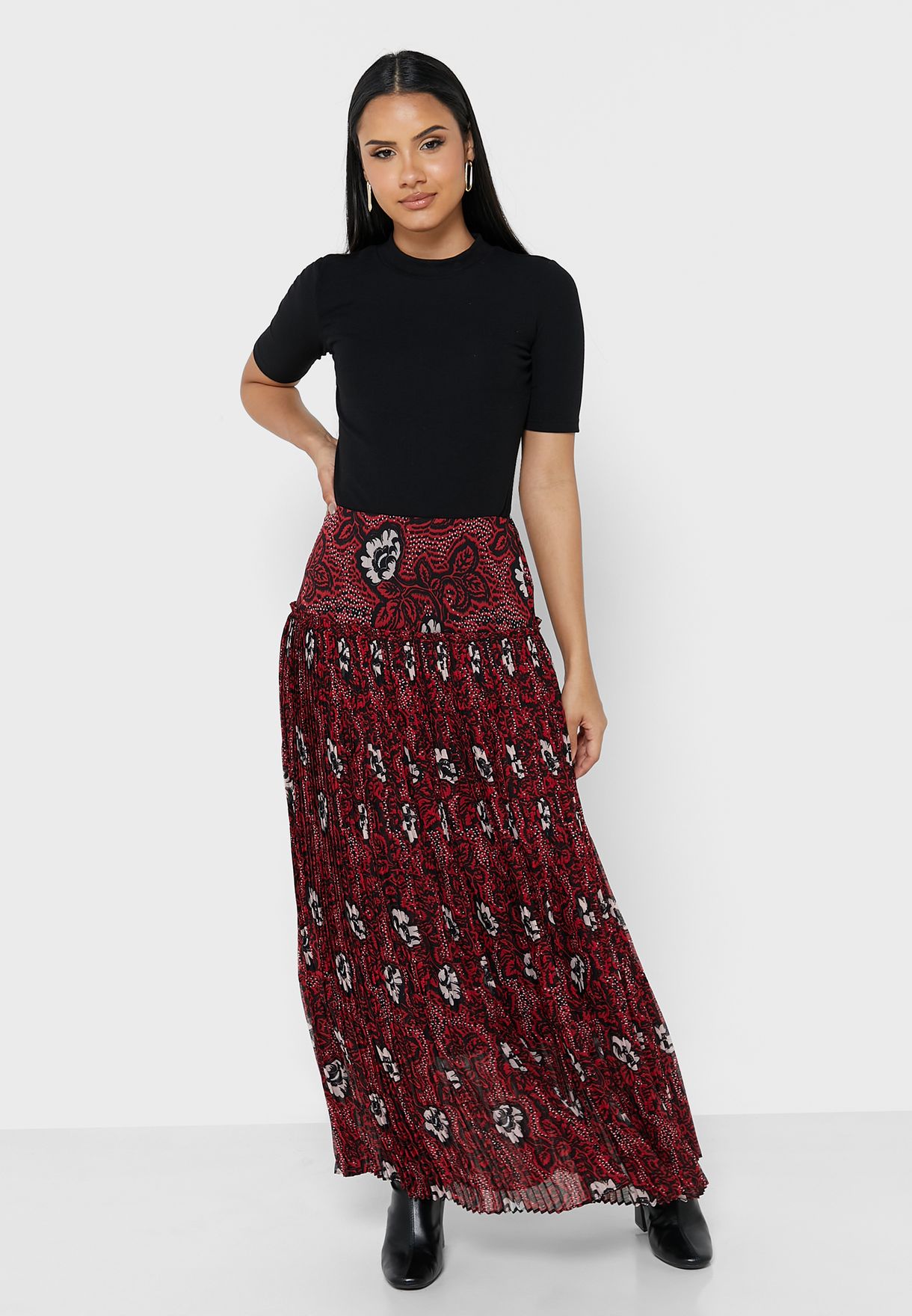 Pleated Floral Skirt