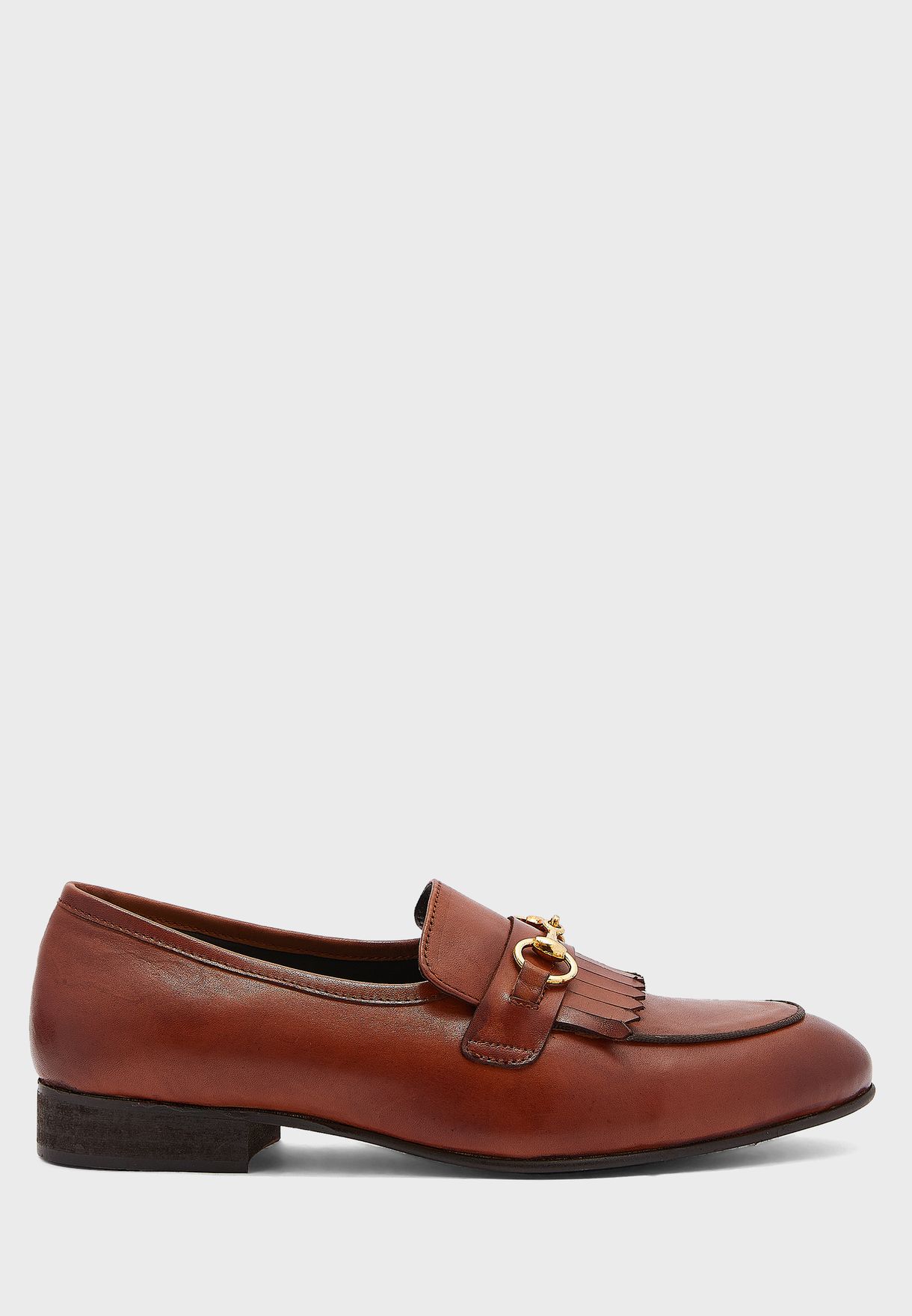Genuine Leather Fringe Detail Slip Ons