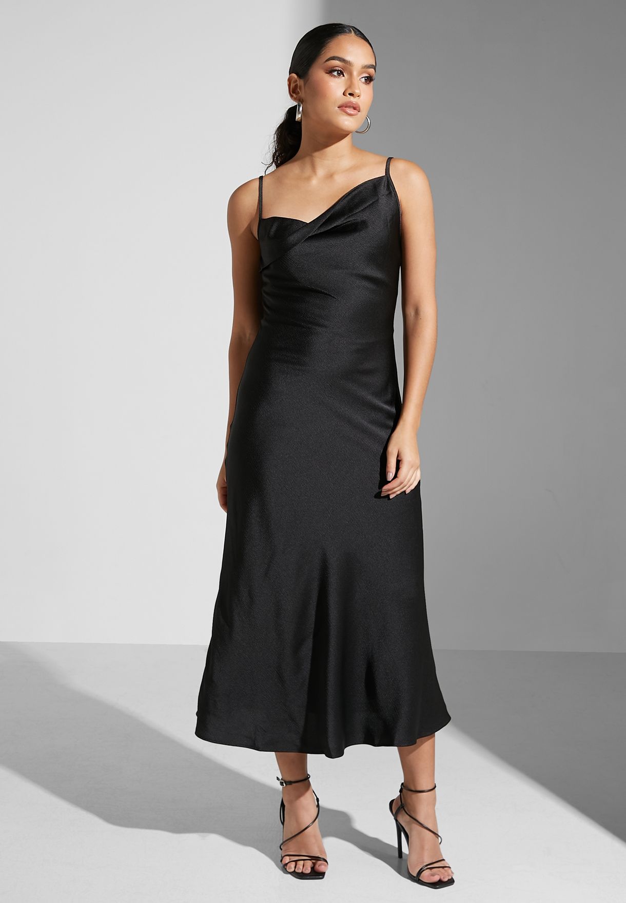 Pleated Cowl Neck Dress