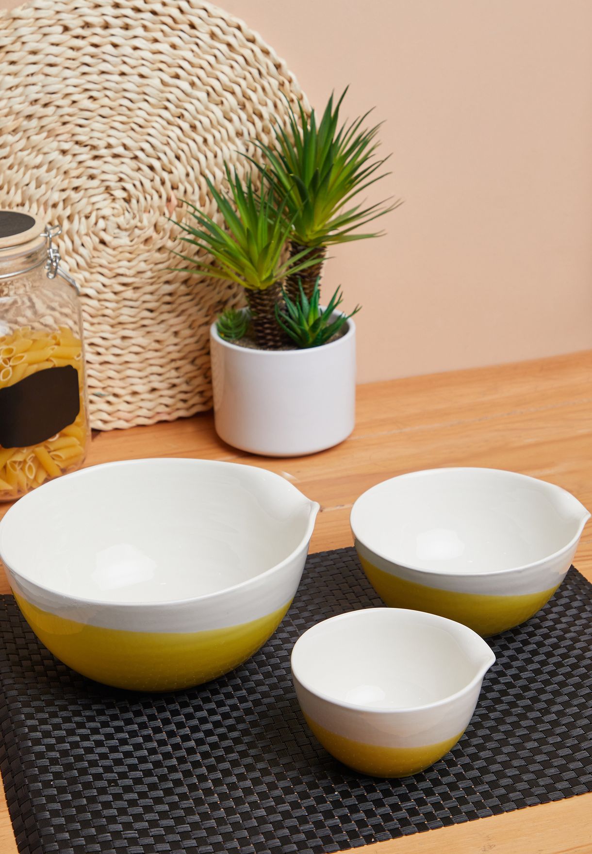 Set Of 3 Yellow Dip Nested Bowls