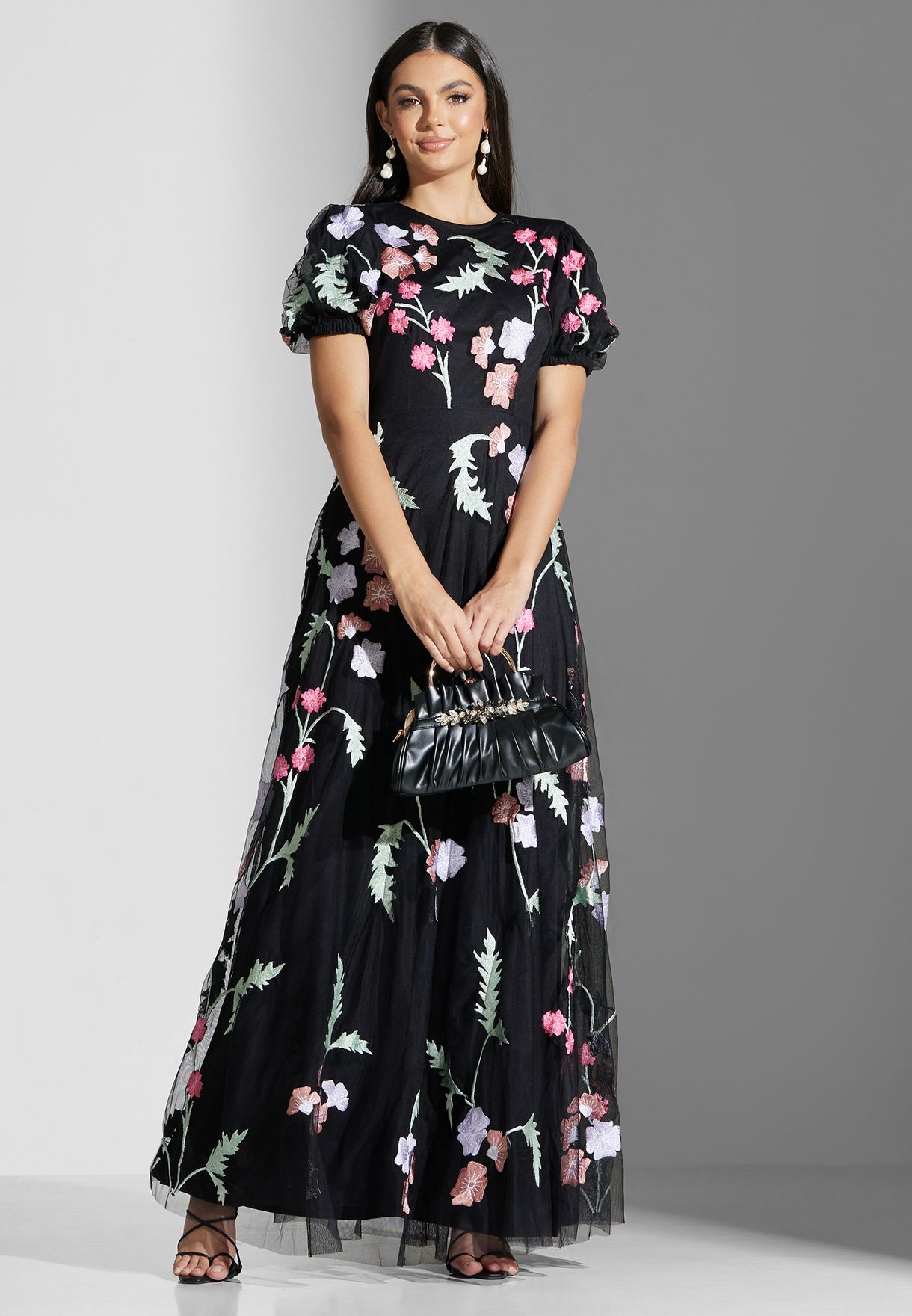 Floral Embroidered Puff Sleeve Dress