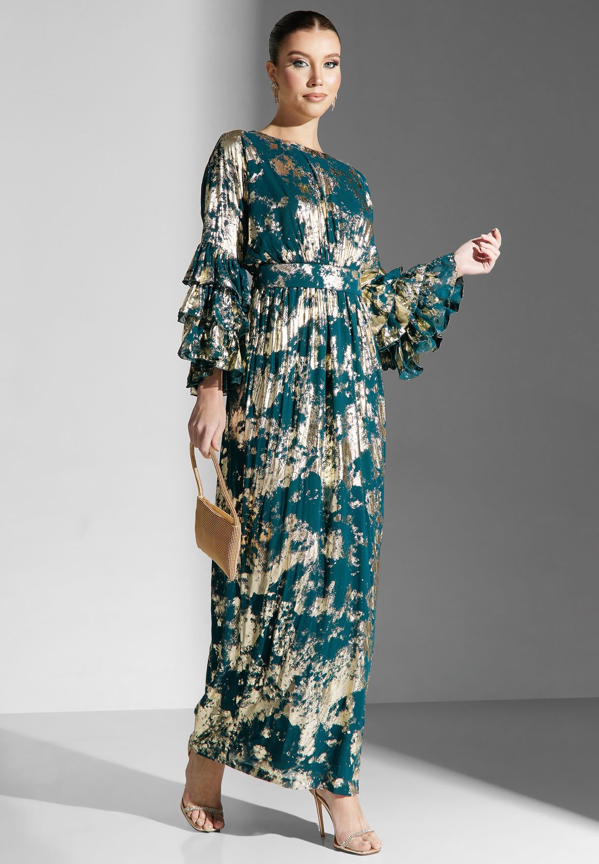 Floral Print Ruffle Sleeve Dress