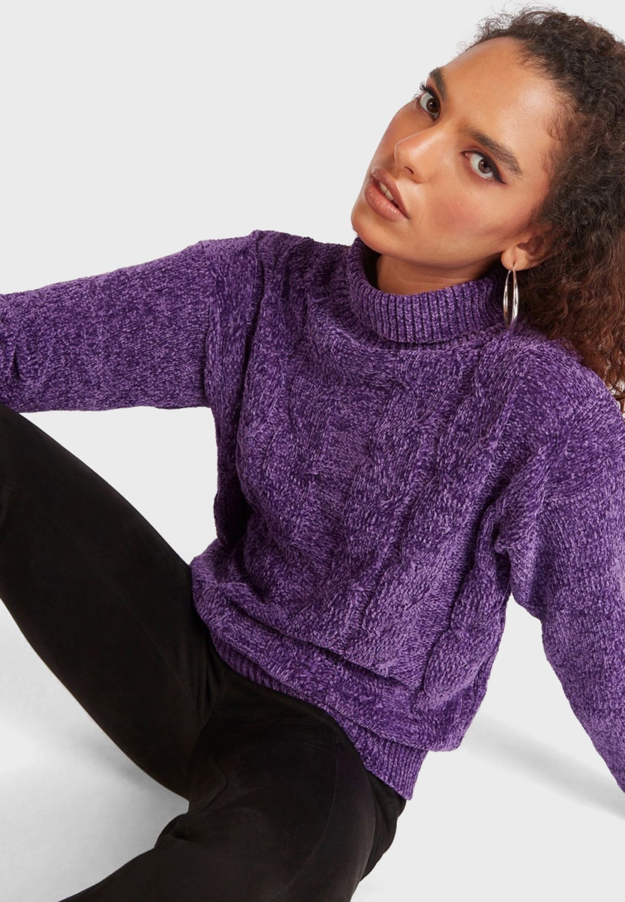 womens purple polo neck jumper