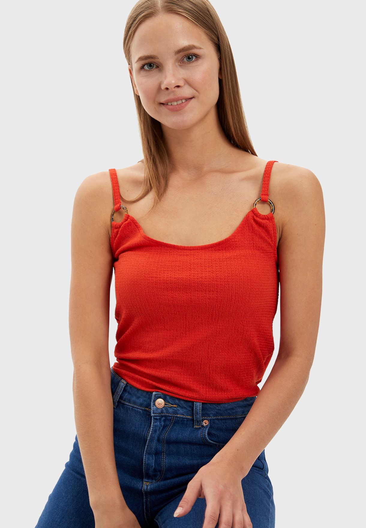 red cami top