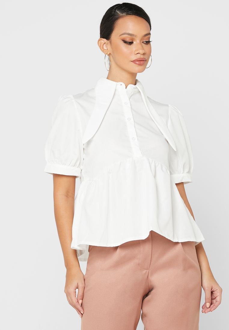 Buy Ella white Collar Pleated Top for Women in Kuwait city, other