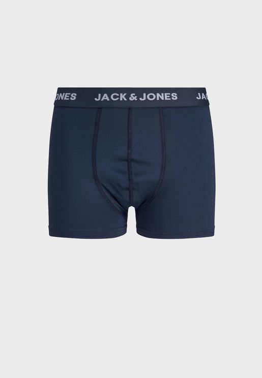Boys Jack Jones Junior Solid 3 Pack Boxer Shorts in Blue 
