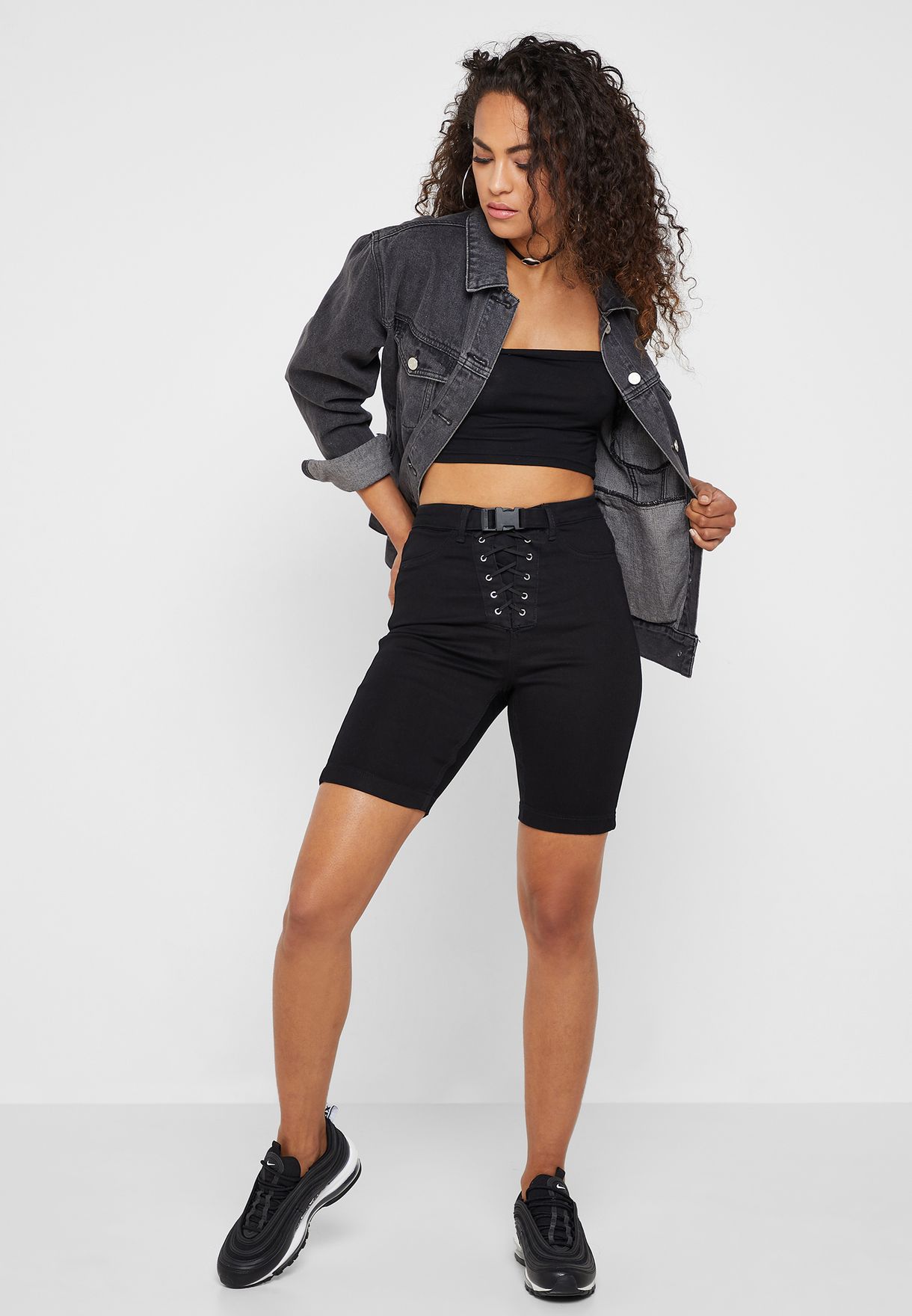 black denim cycling shorts