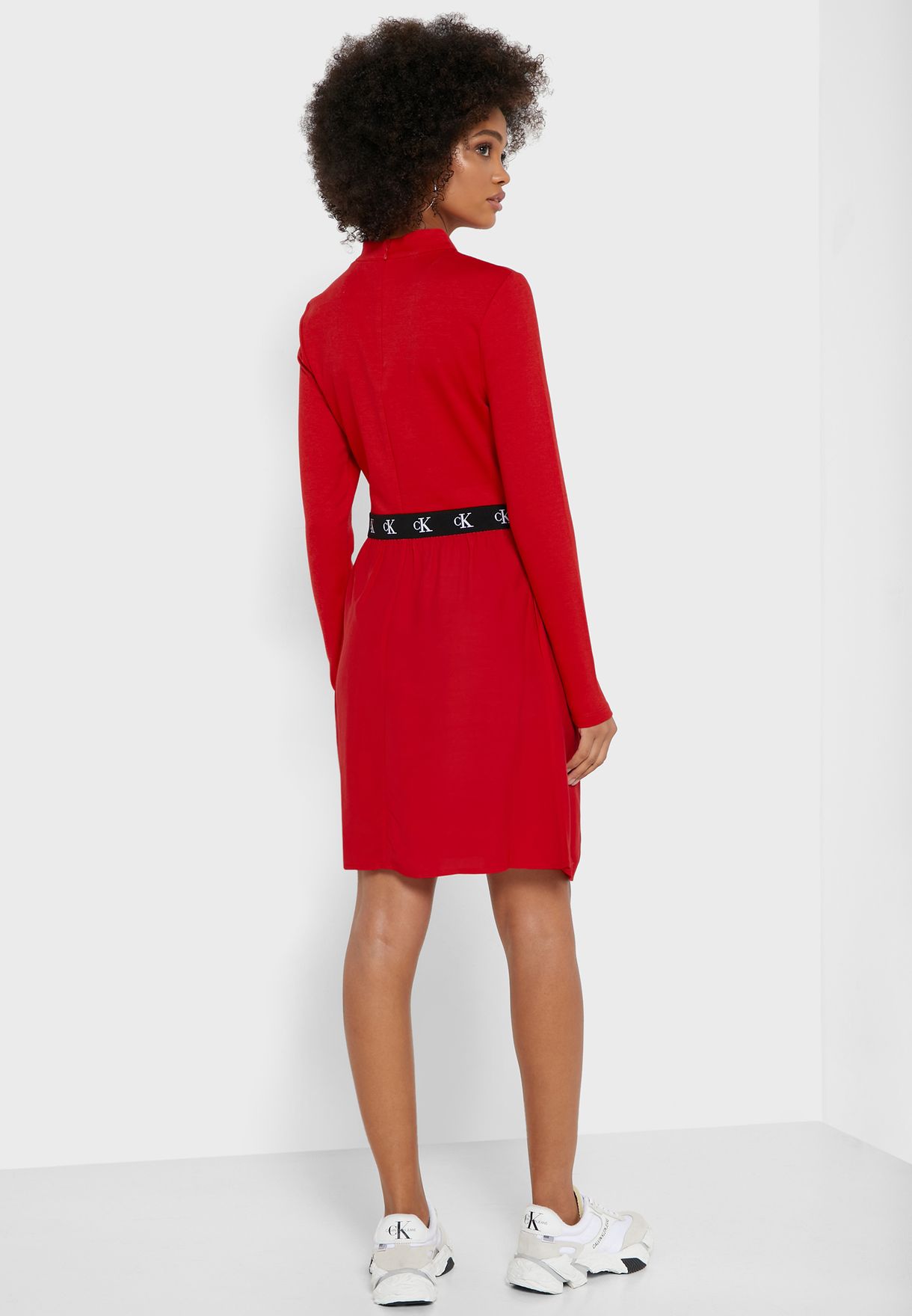 Buy Calvin Klein Jeans red Logo Pleated Dress for Women in MENA, Worldwide