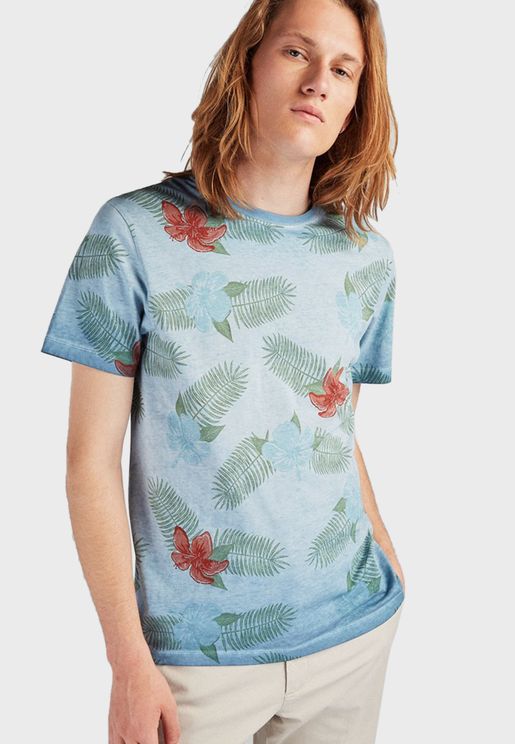 Tropical Print Crew Neck T-Shirt