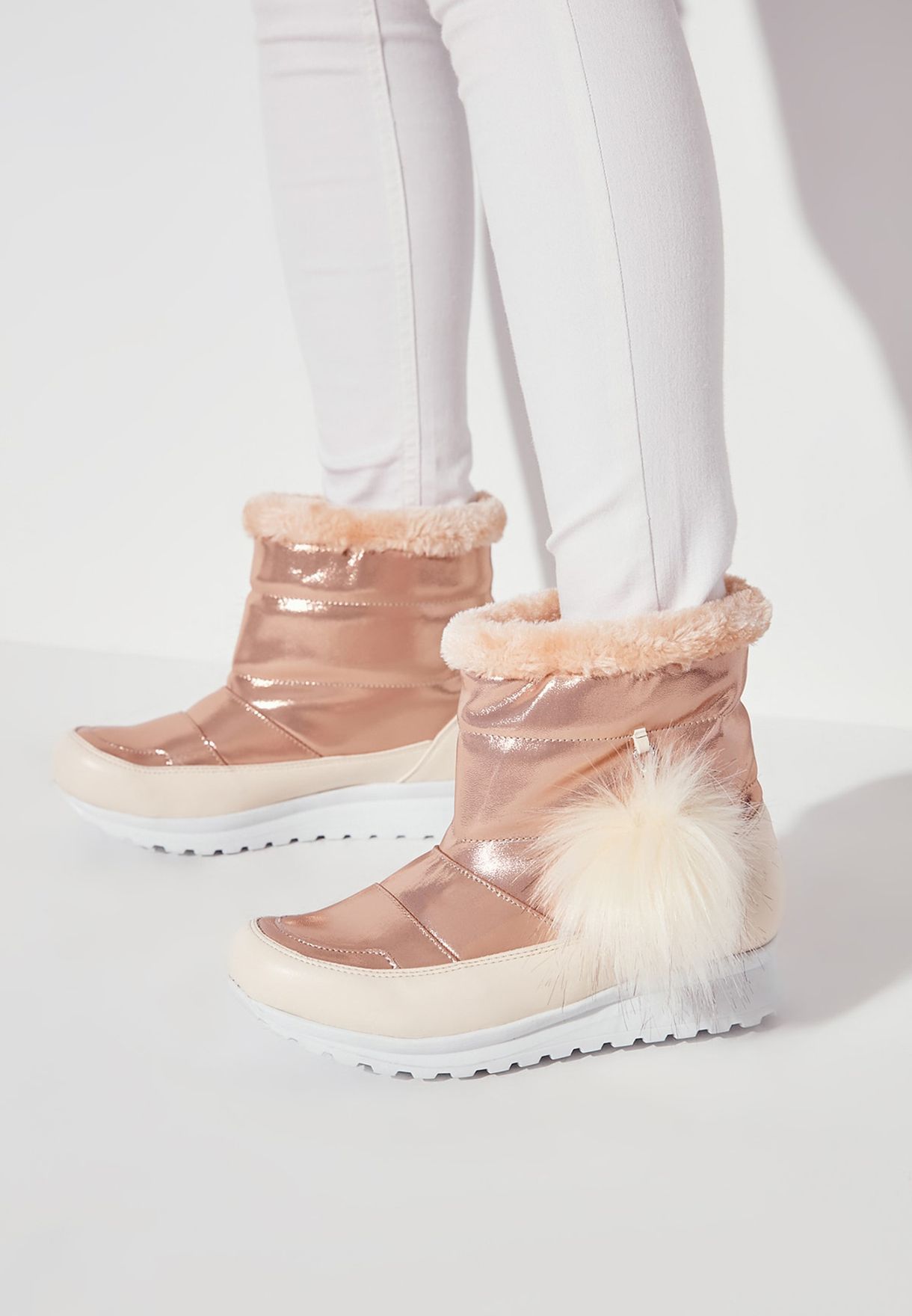 rose gold fur boots