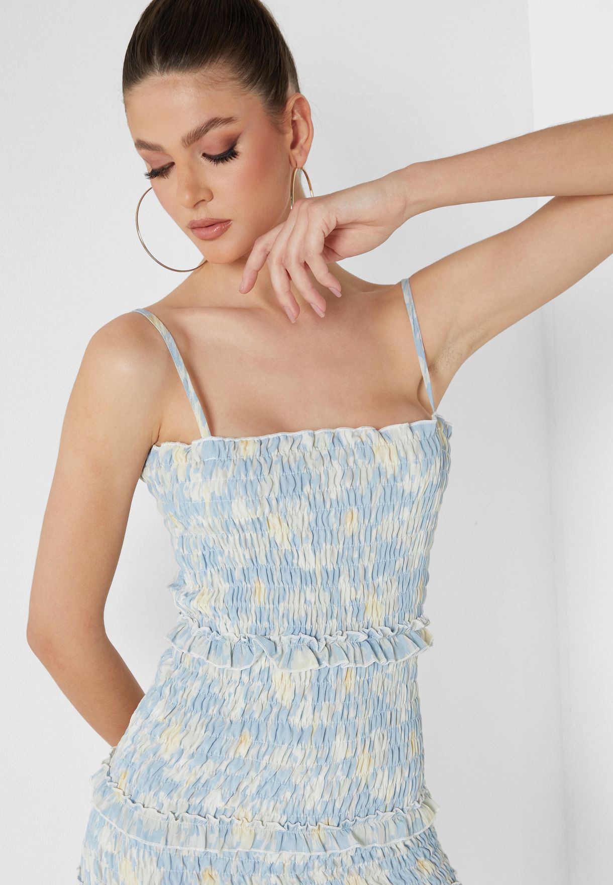 Ruffle Detail Printed Strappy Dress