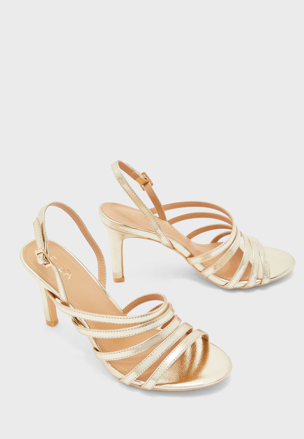 gold strappy mules