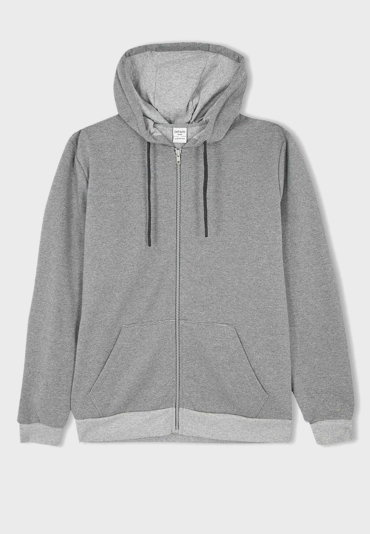 Striped Zip Through Hoodie