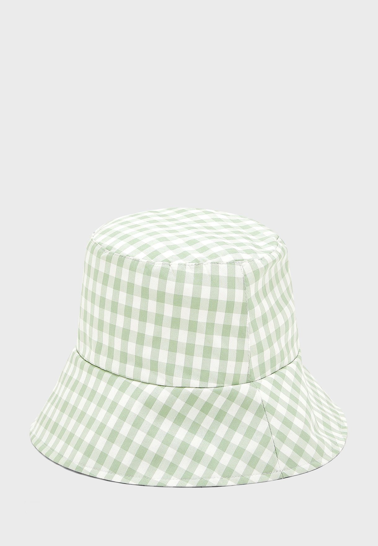 green gingham bucket hat