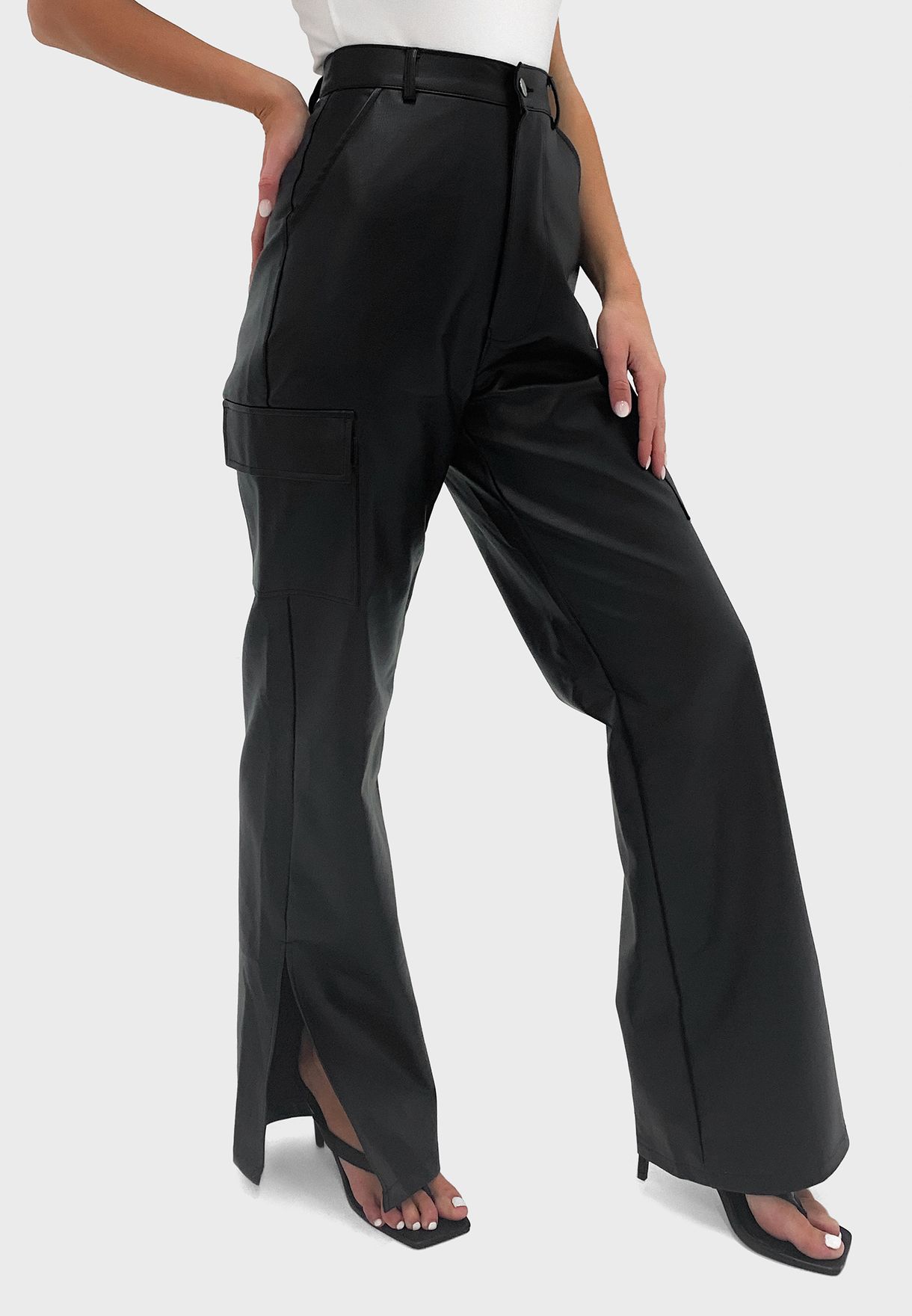 wide leg pants with side slits