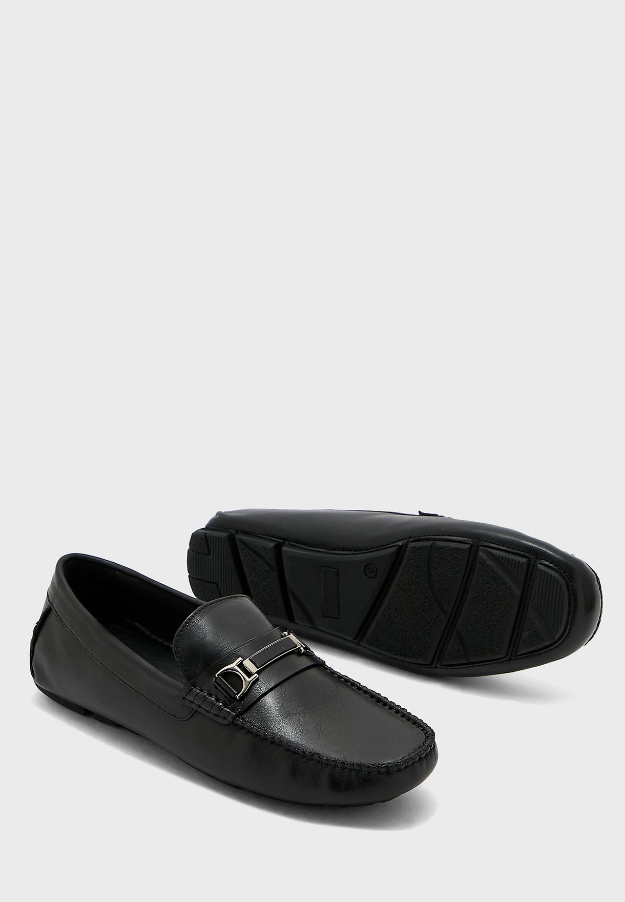 Genuine Leather Metal Trim Saddle Loafers