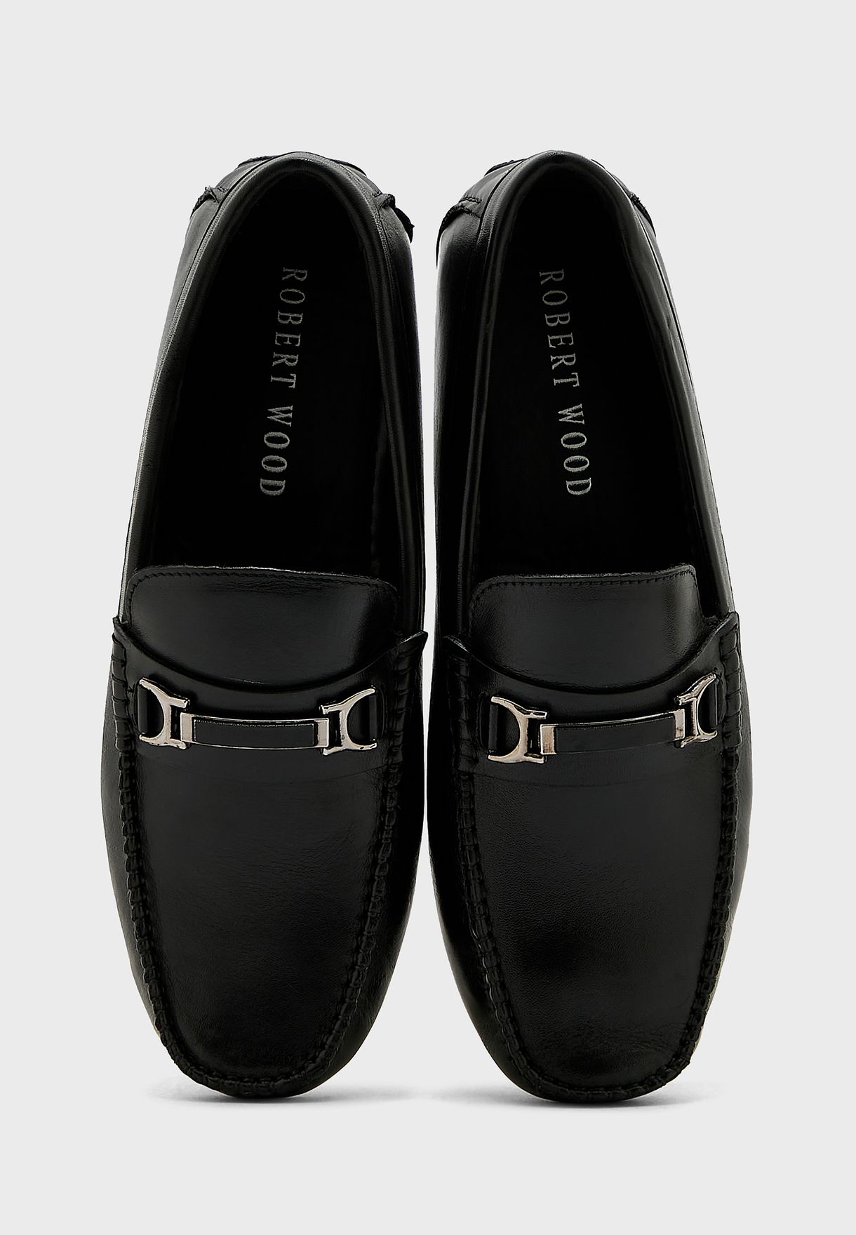 Genuine Leather Metal Trim Saddle Loafers