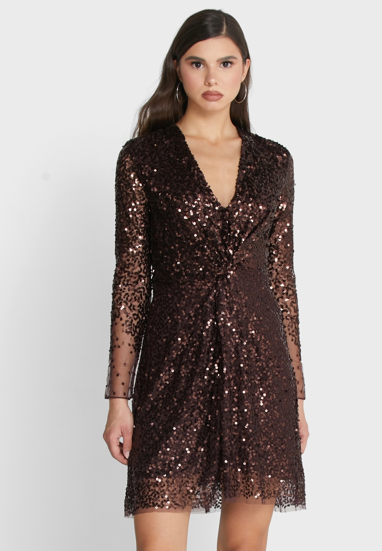Buy French Connection metallic Emille Sequin Plunge Dress for Women in  Manama, Riffa
