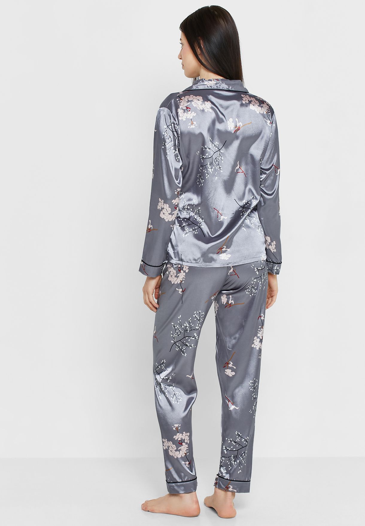 Printed Satin Pyjama Pant Set