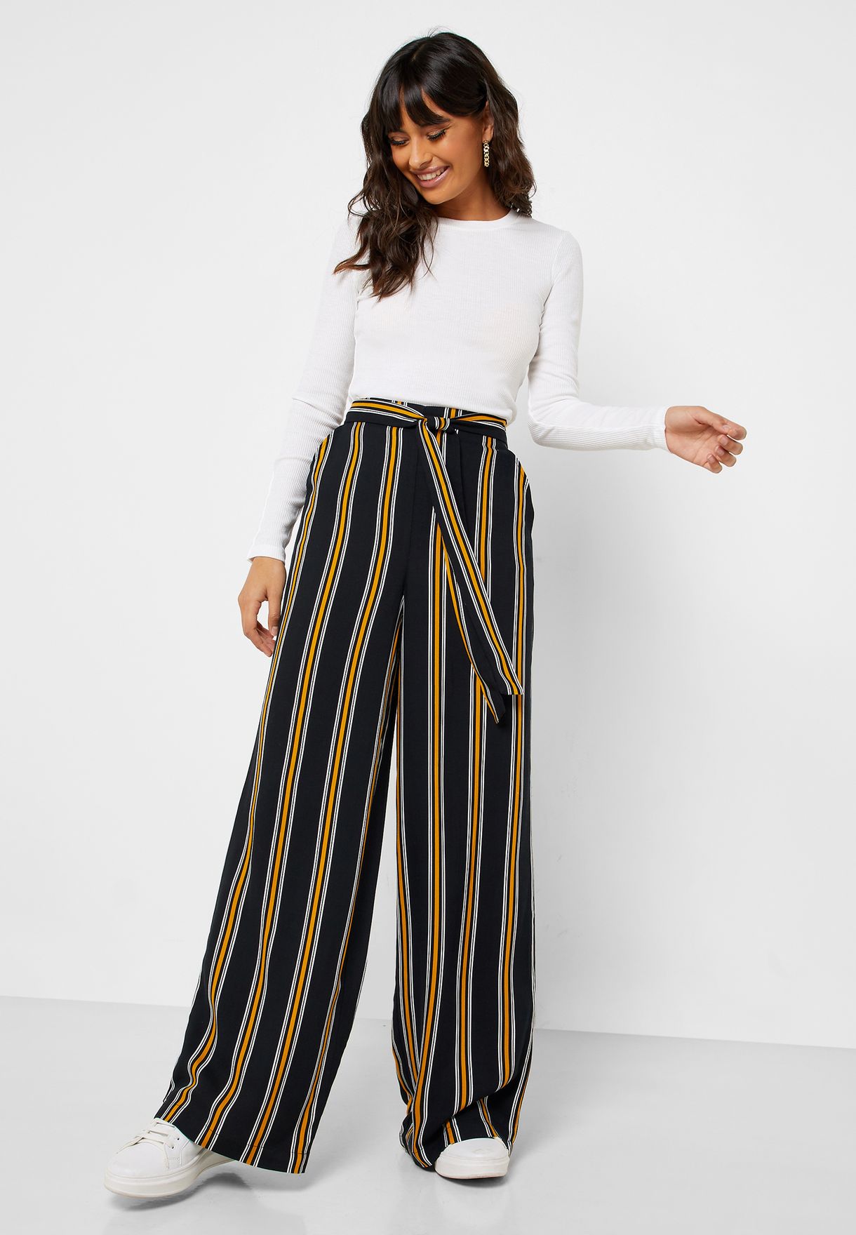 striped pants with tie