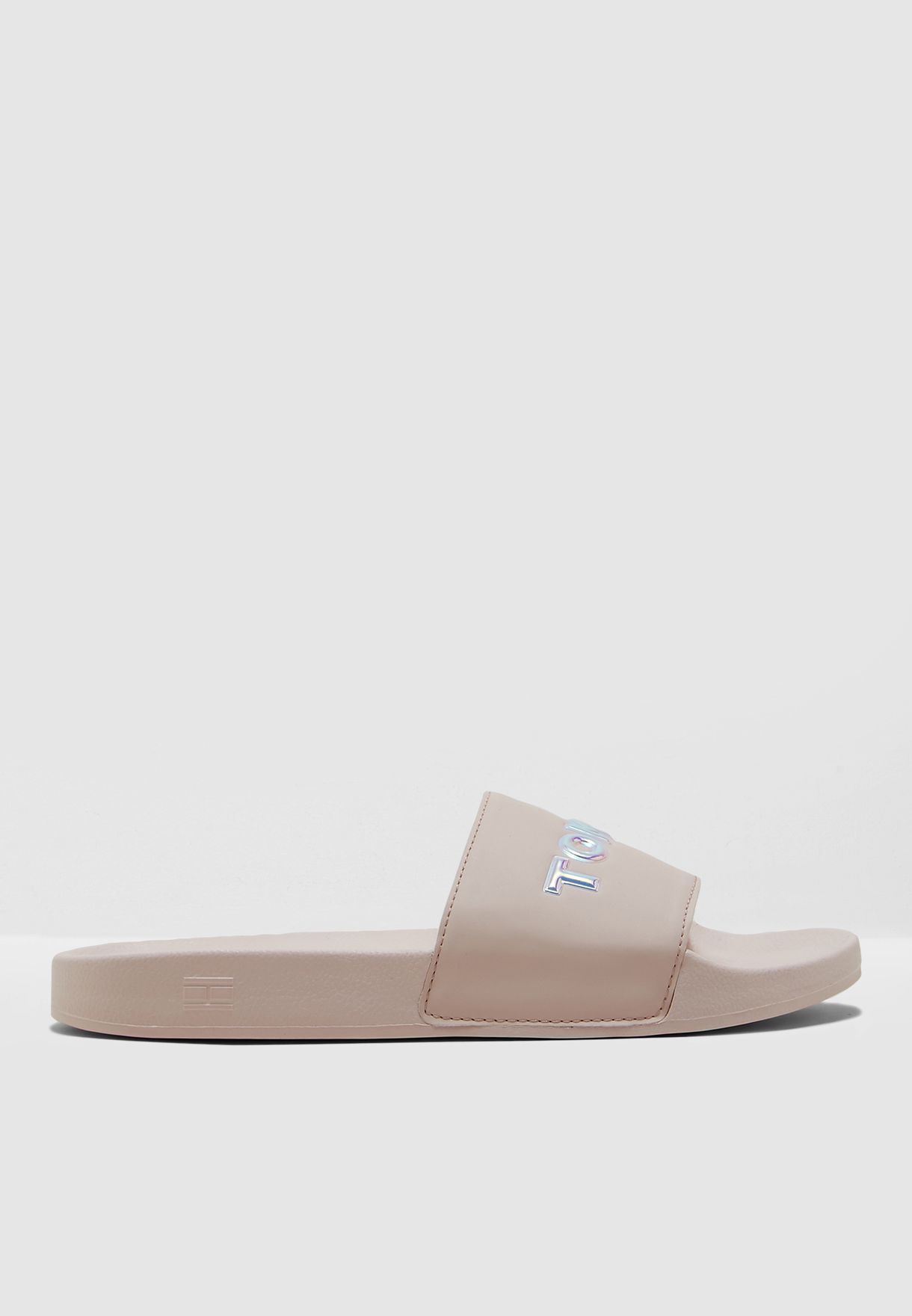 tommy hilfiger iridescent metallic sliders