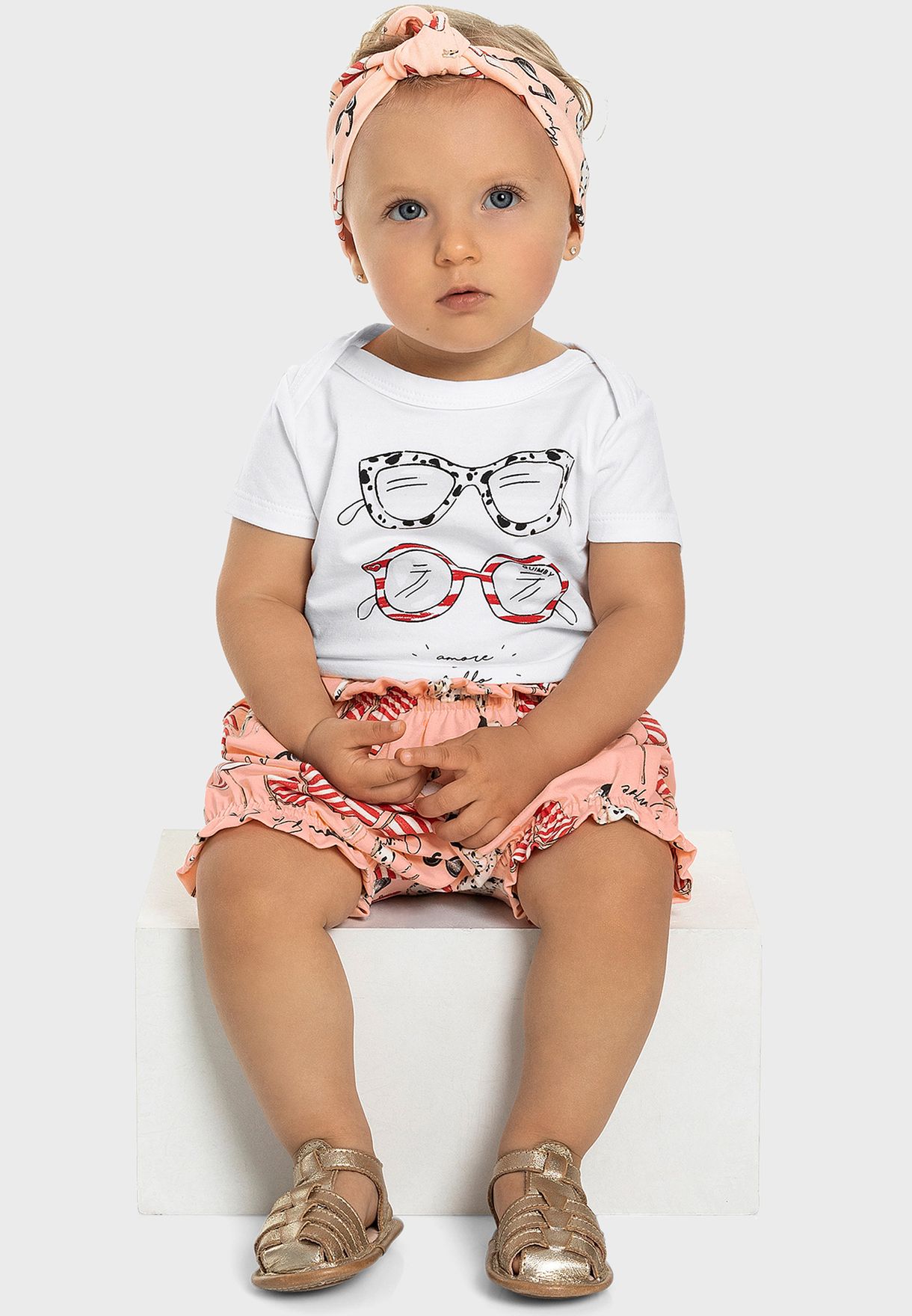 Infant Printed Shorts And Headband Set