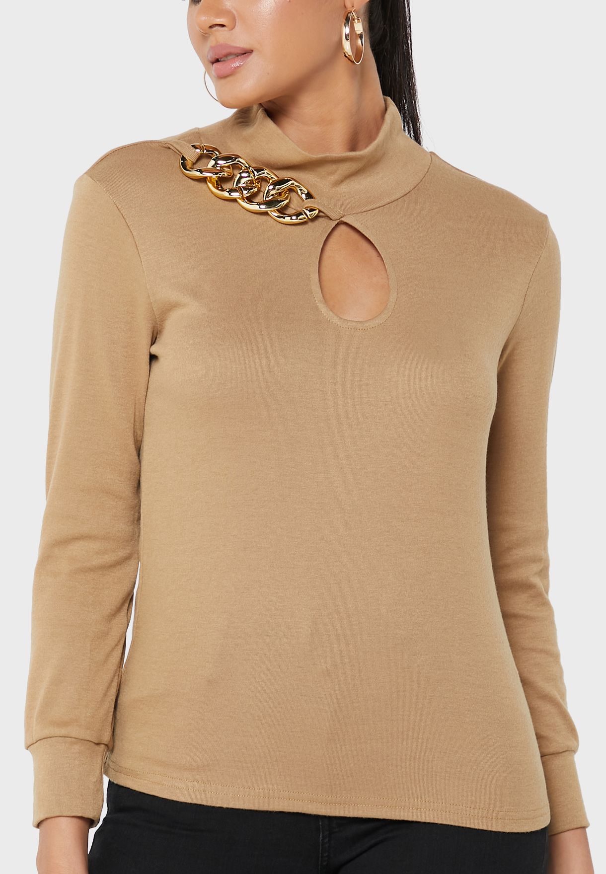 Keyhole High Neck Sweater