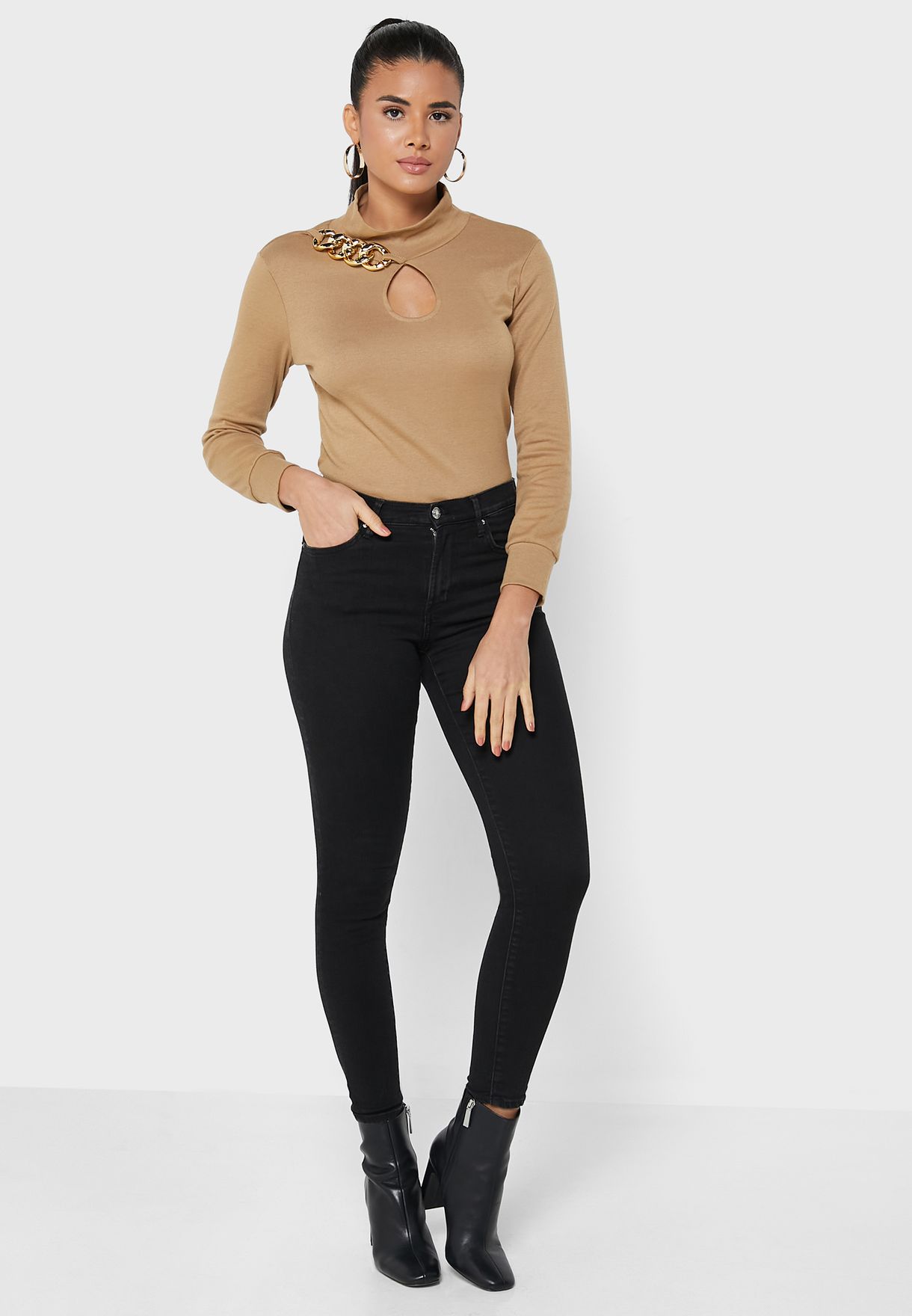 Keyhole High Neck Sweater