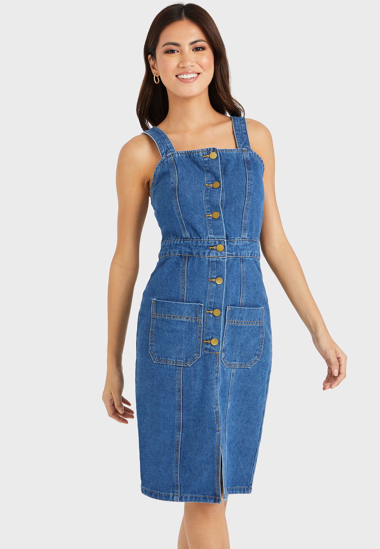 ladies strappy denim dress