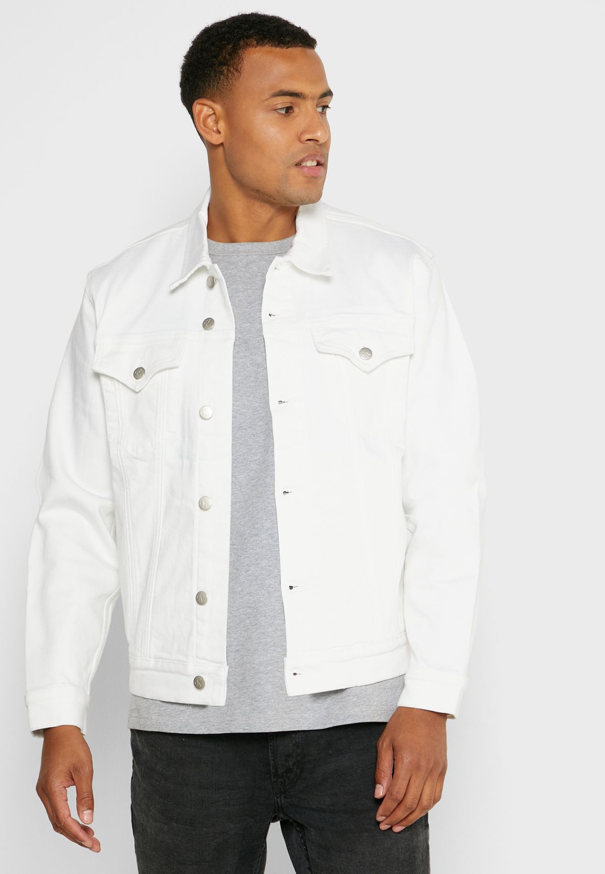 Buy Calvin Klein Jeans white Slim Fit Denim Jacket for Men in Muscat,  Salalah
