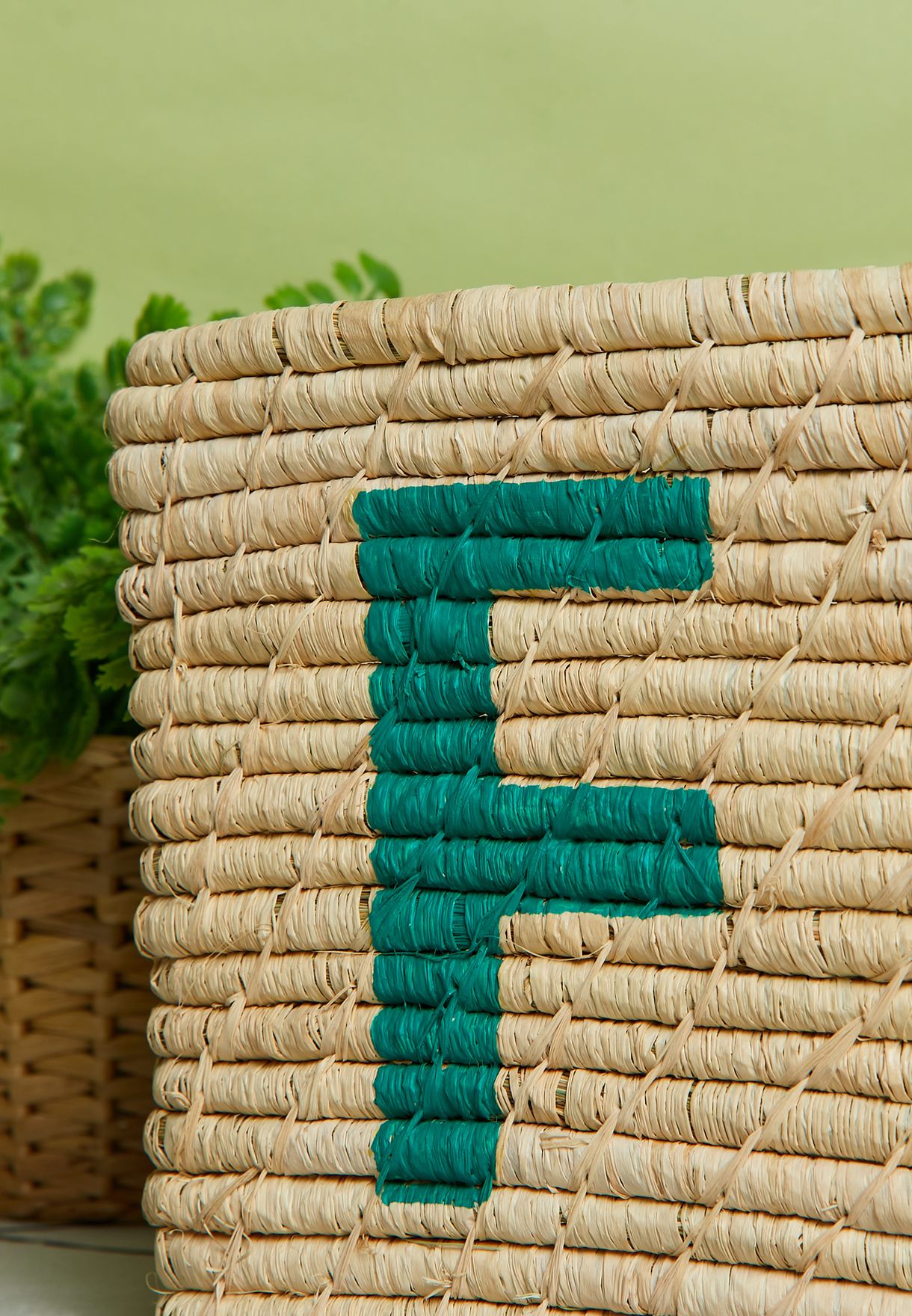 F Initial Raffia Square Basket