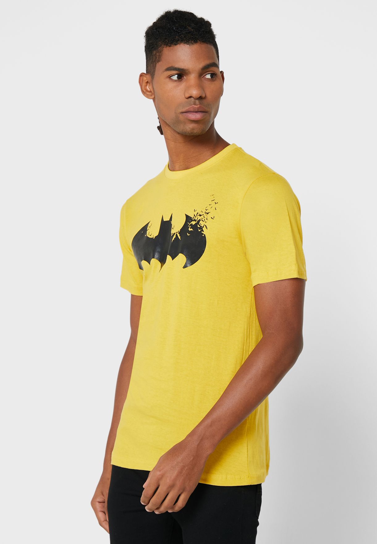 Buy Seventy five yellow Batman Crew Neck T-Shirt for Men in Riyadh, Jeddah