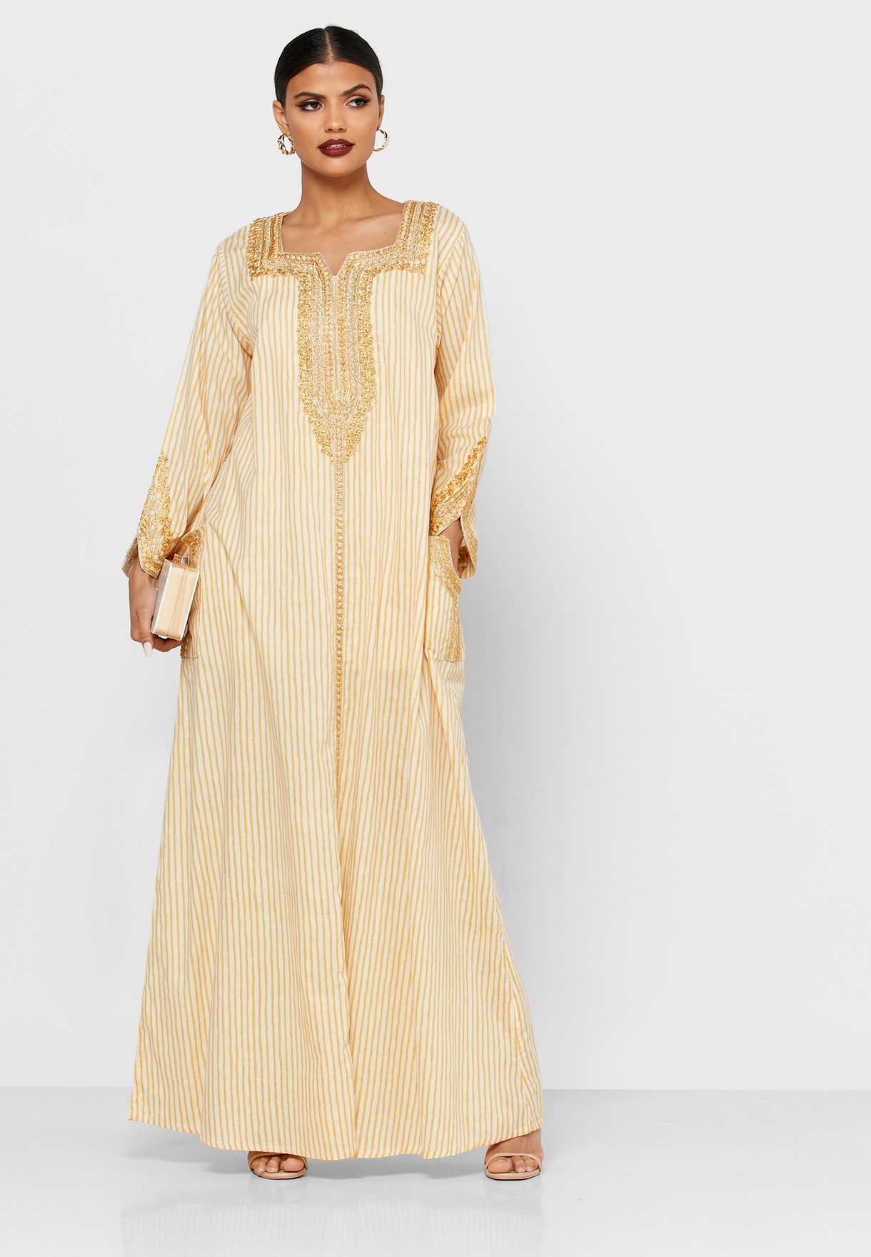 Buy Kashkha yellow Embellished Jalabiya for Women in MENA, Worldwide