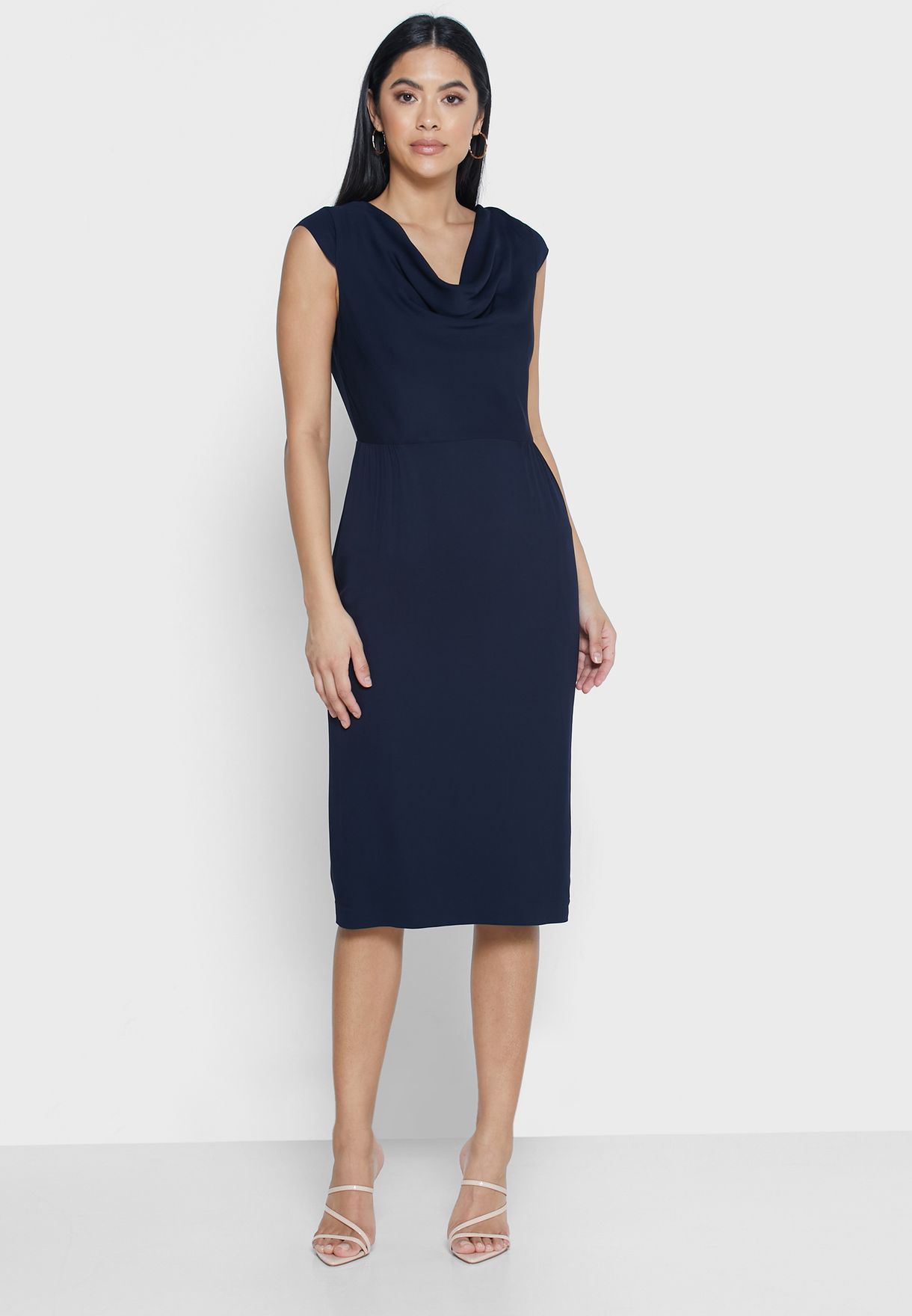 cowl neck shift dress