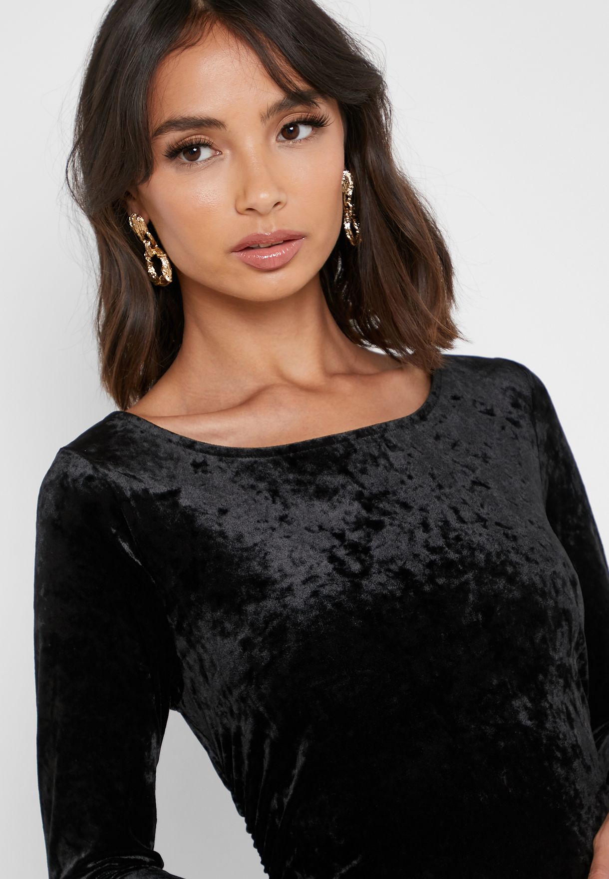 Buy Ivy Revel black Velvet Ripped Bodycon Dress for Women in MENA ...