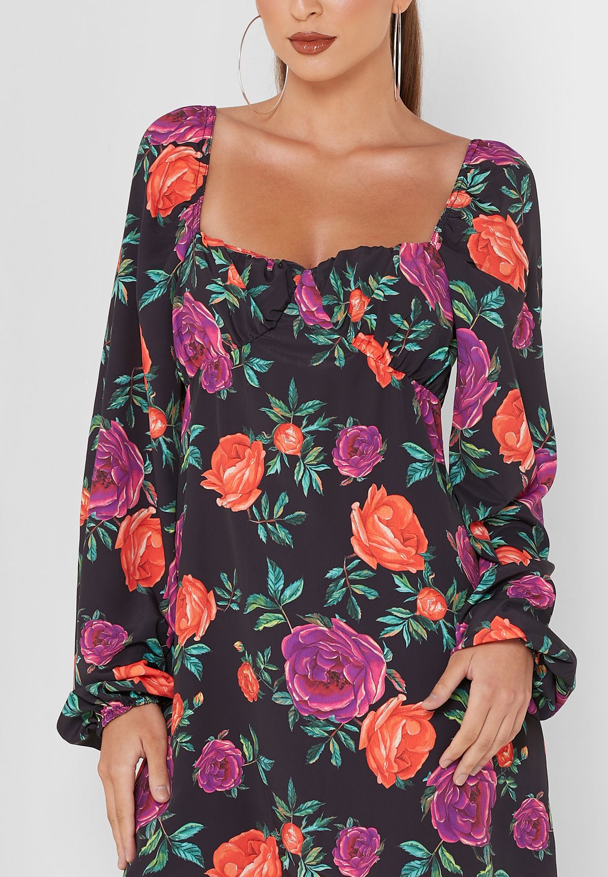 Balloon Sleeve Floral Print Dress