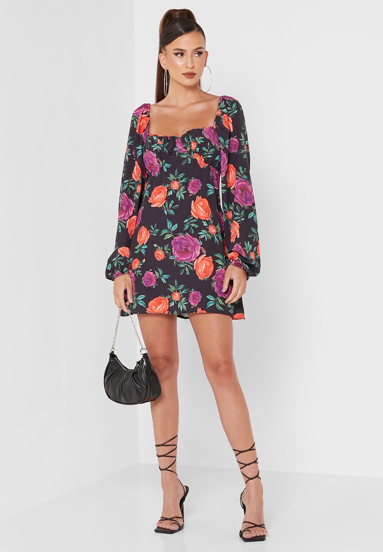 Balloon Sleeve Floral Print Dress