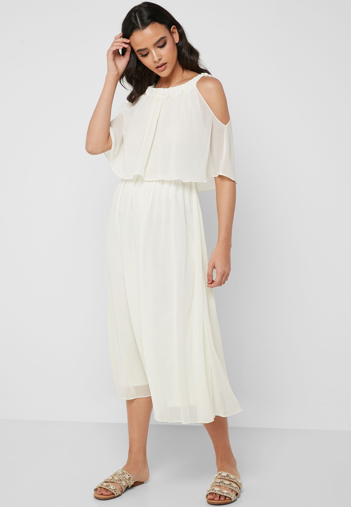 white cold shoulder sundress