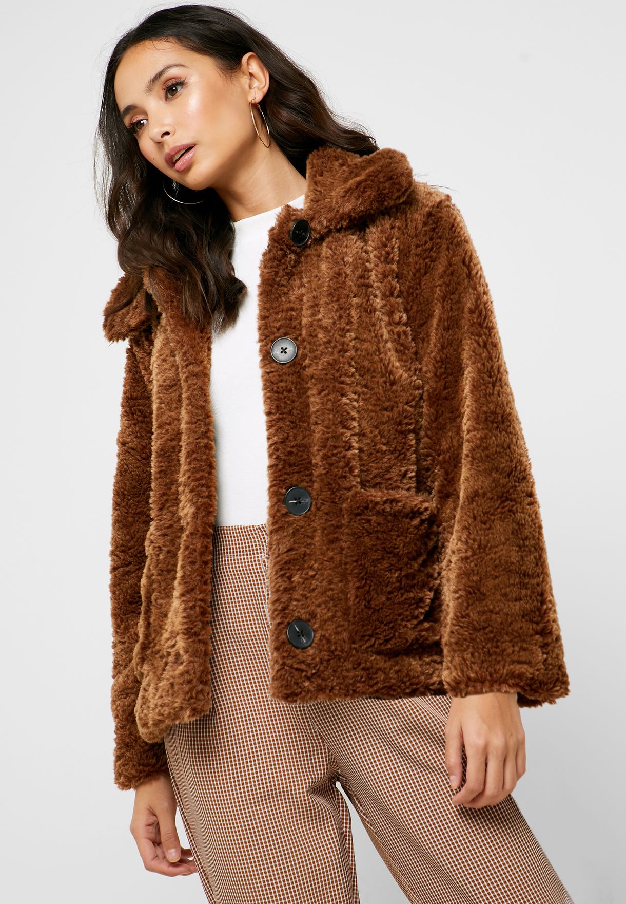 Buy Ginger brown Faux Fur Borg Jacket for Women in MENA, Worldwide ...