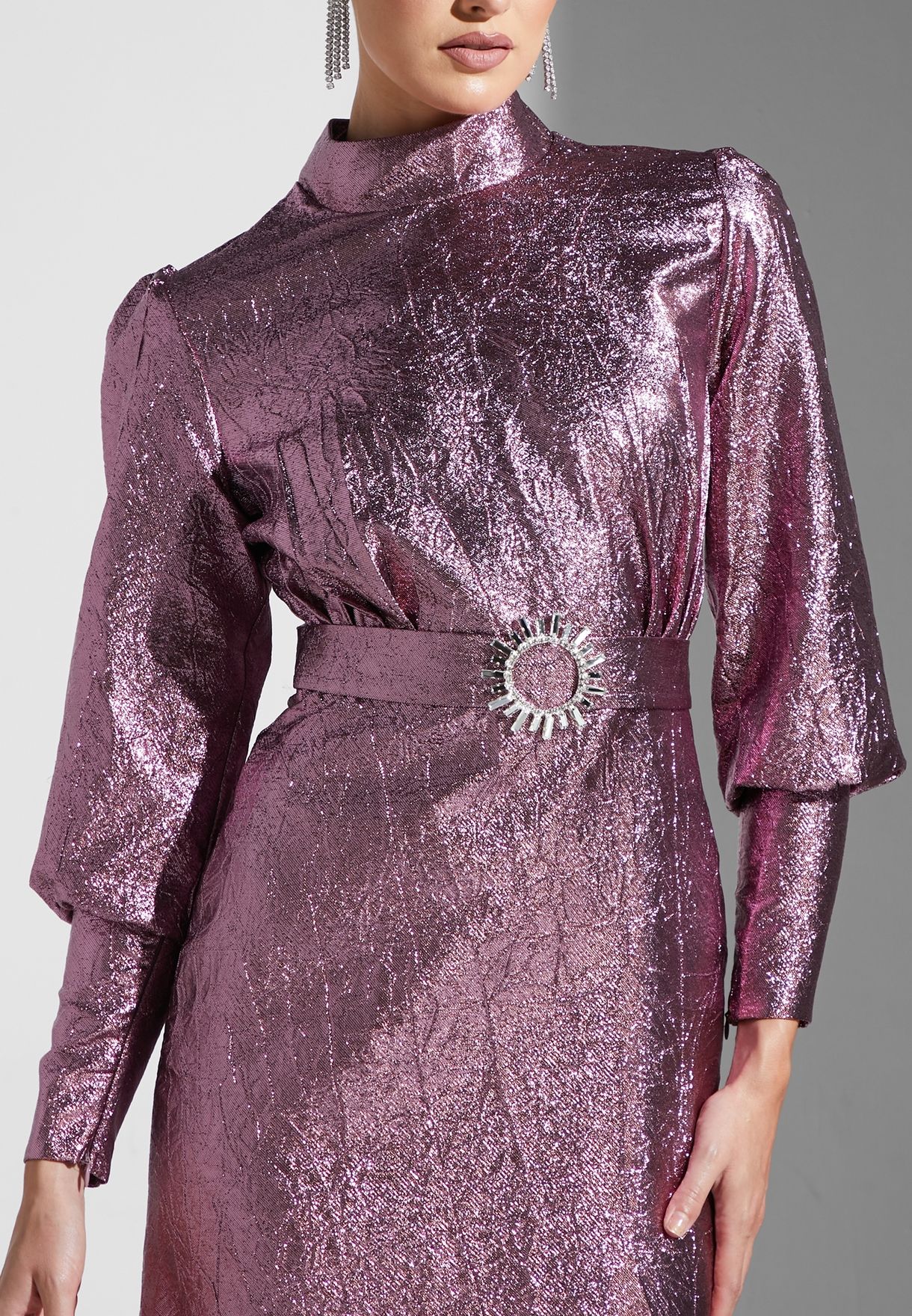 Shimmer Detail Belted Dress