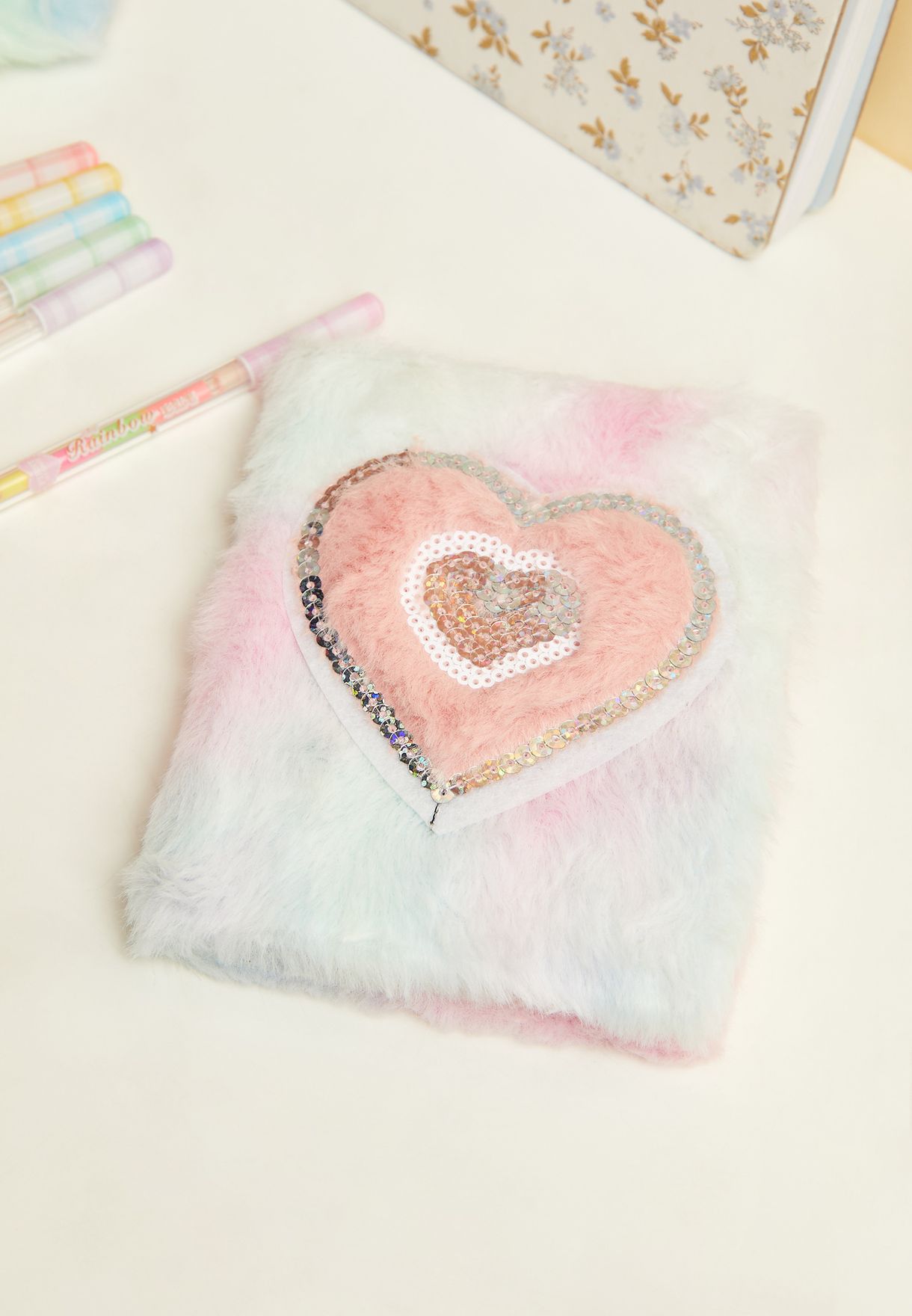 Heart Printed Fluffy Notebook