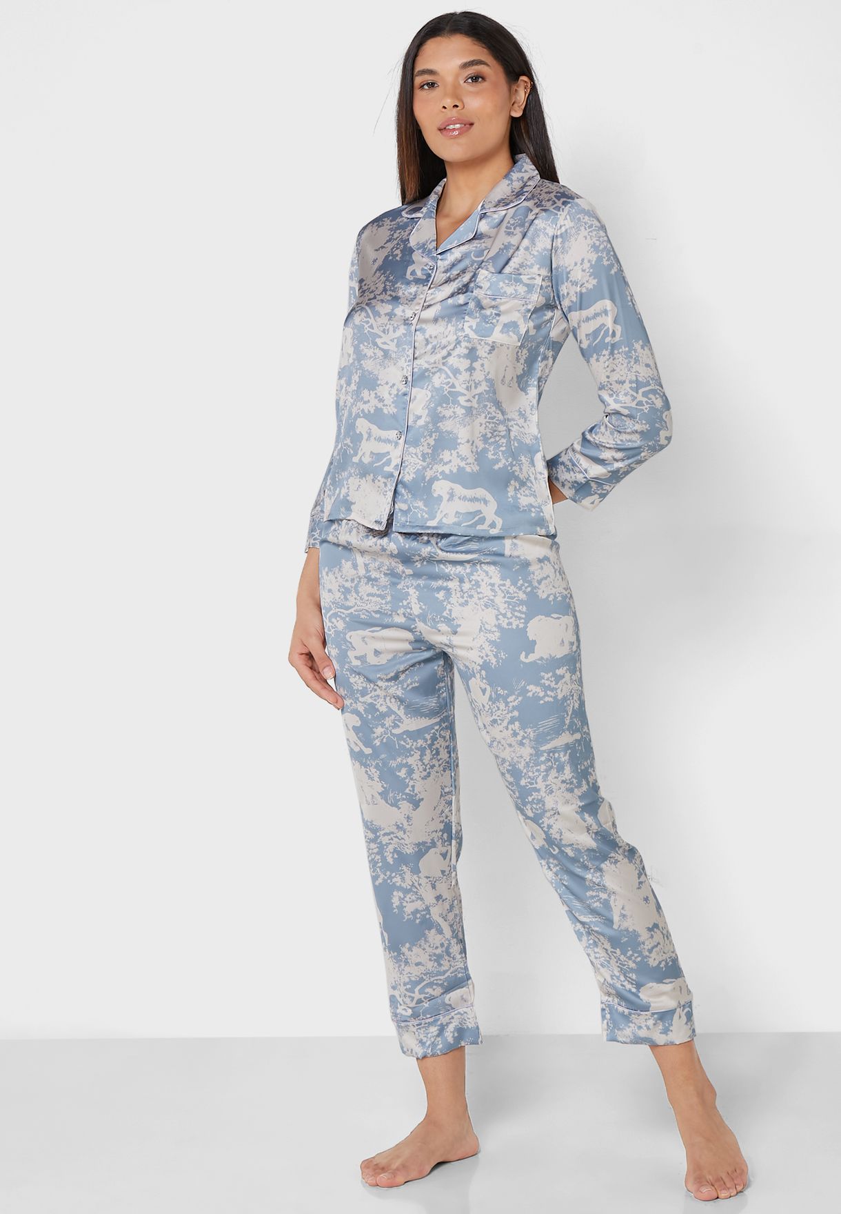 Printed Satin Pyjama Pants Set