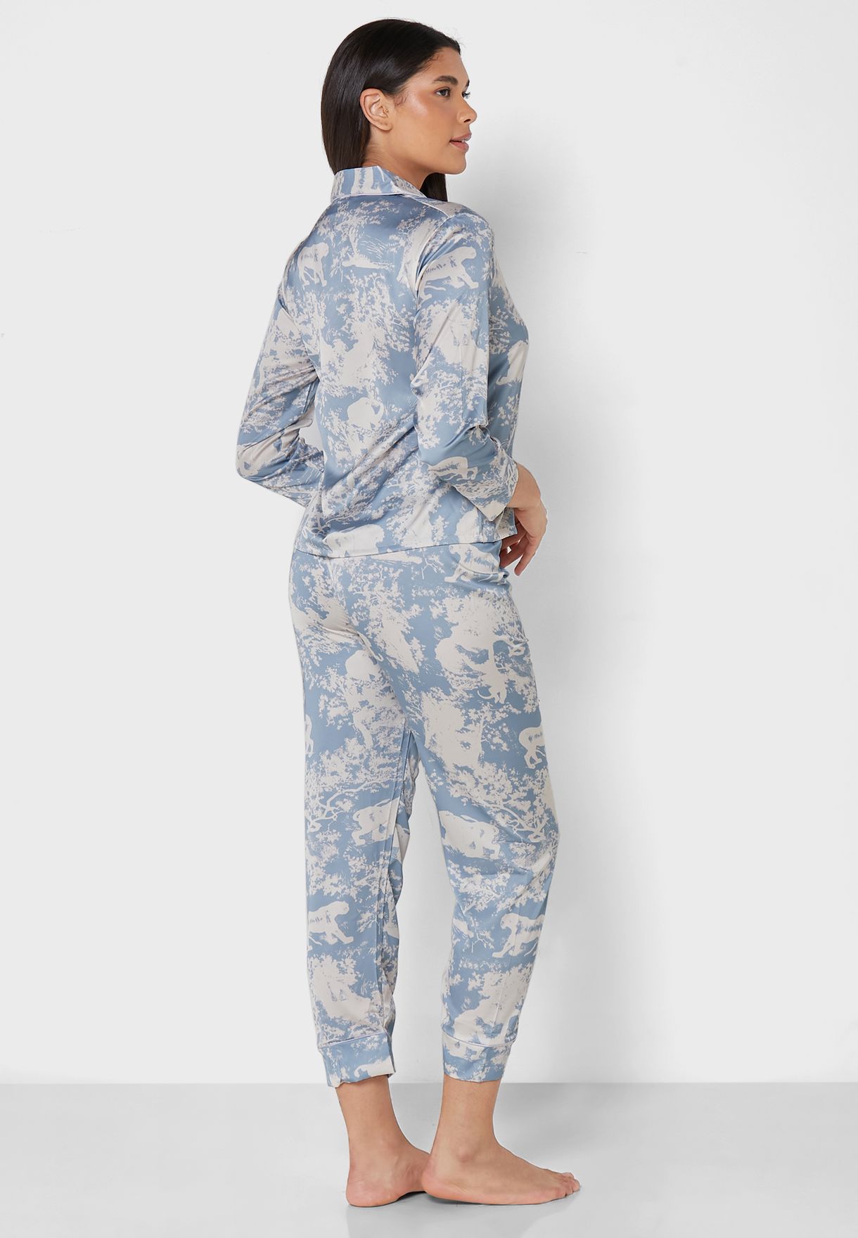 Printed Satin Pyjama Pants Set