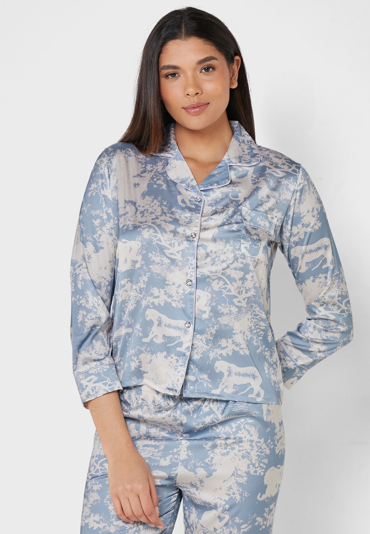 Printed Satin Pyjama Pants Set